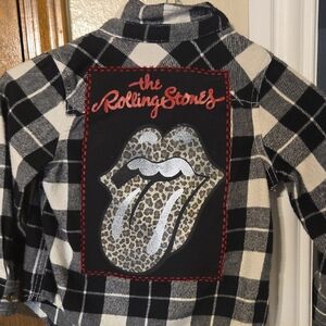 Upcycle Black N White Rolling Stones Rock Band Kids Size 4T Flannel